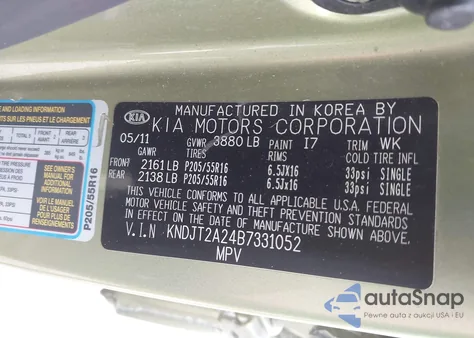 2011 Kia Soul + из США, поврежденный, VIN KNDJT2A24B7331052